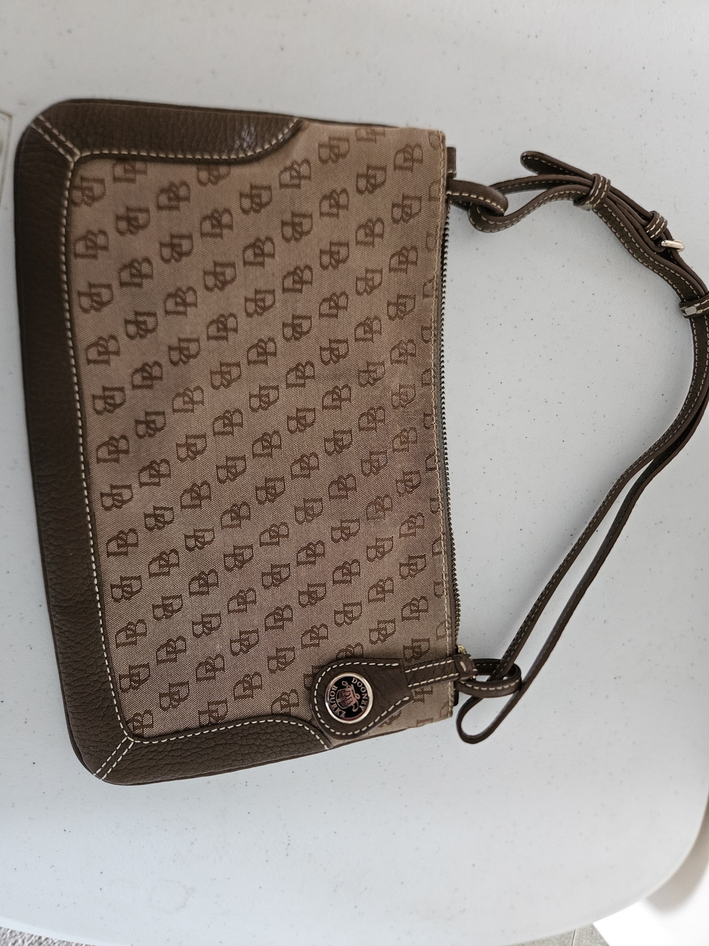 Vintage Dooney & Bourke Brown Monogram Jacquard Canvas Baguette Should